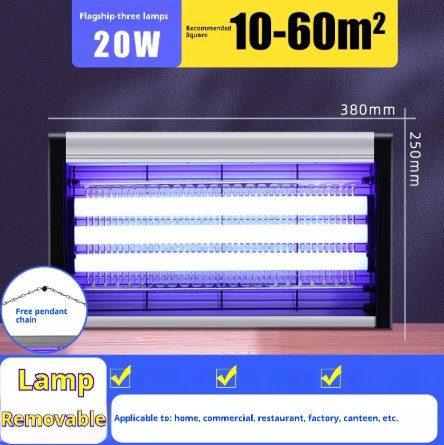 Indoor Fly and Mosquito Killer Lamp, 30W High-Performance Triple-Tube Fluorescent Insect Zapper for Homes and Shops, Wall-Mount Electric Bug Trap with 80㎡ Coverage & Safety Grid, 220V Plug
